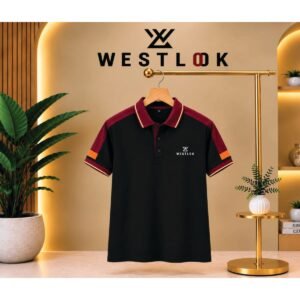 Black POLO SHIRT BLACK WITH MEROON CONTRUST